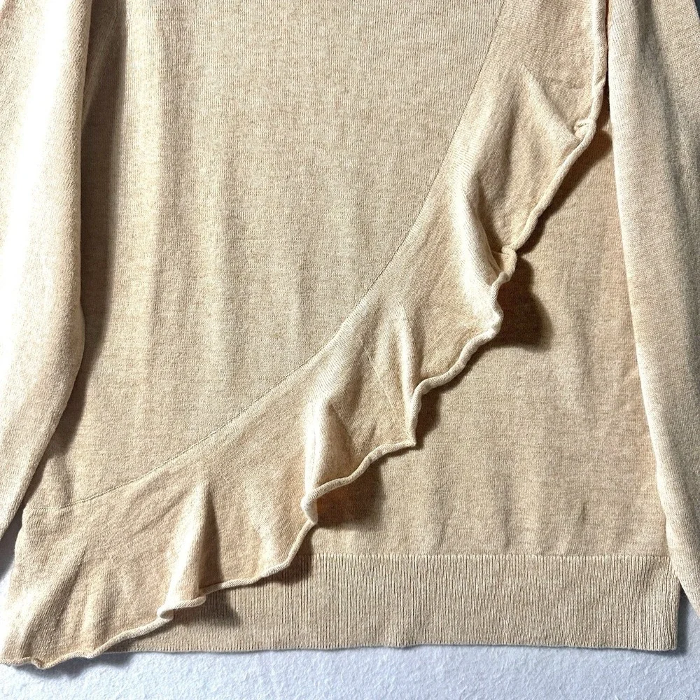 J.Crew Mercantile L Large‎ Ruffle Sweater Wool Tan Beige Oatmeal Chic Minimal